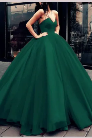 Sweetheart Puffy Emerald Green Tulle Quinceanera Dresses