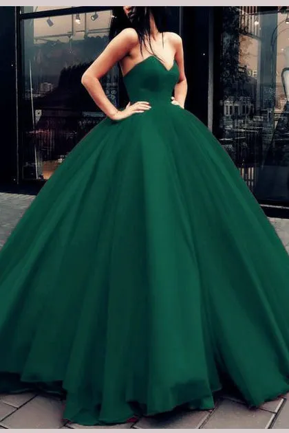 Sweetheart Puffy Emerald Green Tulle Quinceanera Dresses