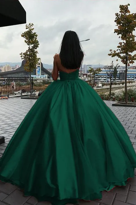 Sweetheart Puffy Emerald Green Tulle Quinceanera Dresses