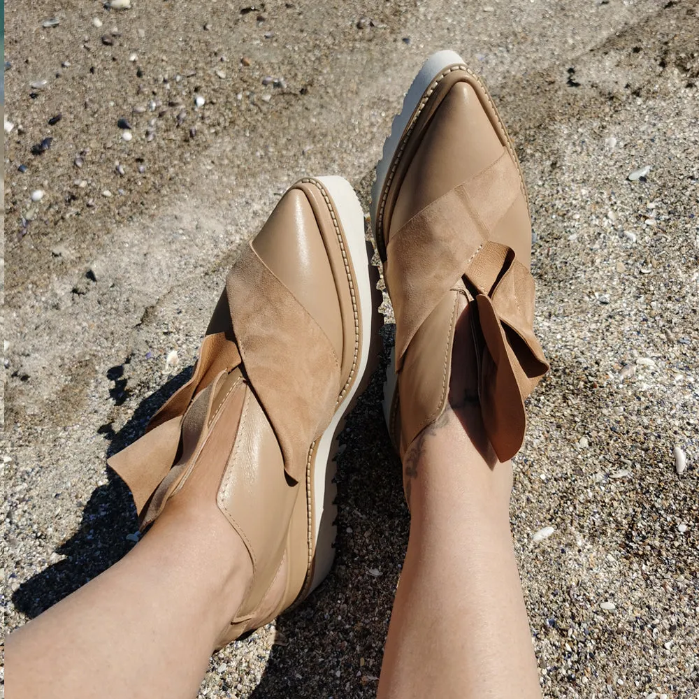 Tulips beige leather open back shoes