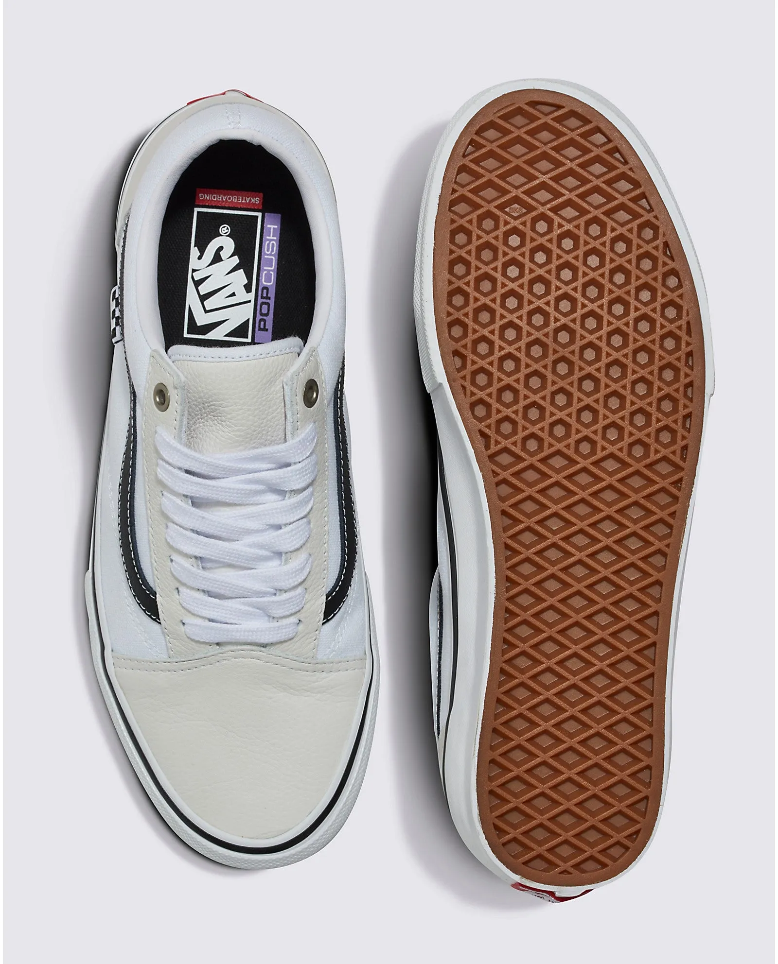 Vans Skate Old Skool Leather Skateboard Shoe - White/White