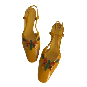 Vintage-Inspired Orange Closed-Toe Sandals with Buckle Strap - Handmade Chunky Heel Summer Footwear