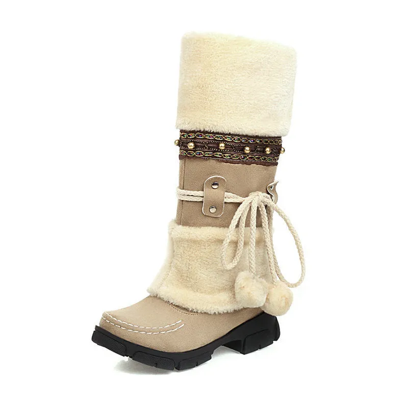 Women's Fur Ball High Boots Warm Ethnic Boots