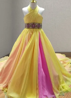 Young Girls Halter Colorful Stunning Pageant Dress